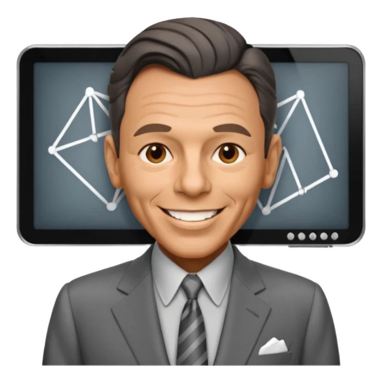 Frank Sinatra smiling and showing trendlines on a screen in the background sticker