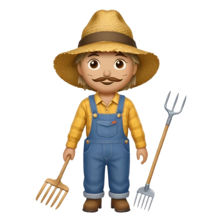 Scarecrow, Dressed like a farmer with overalls, straw hat, and a rake tucked in one arm. sticker