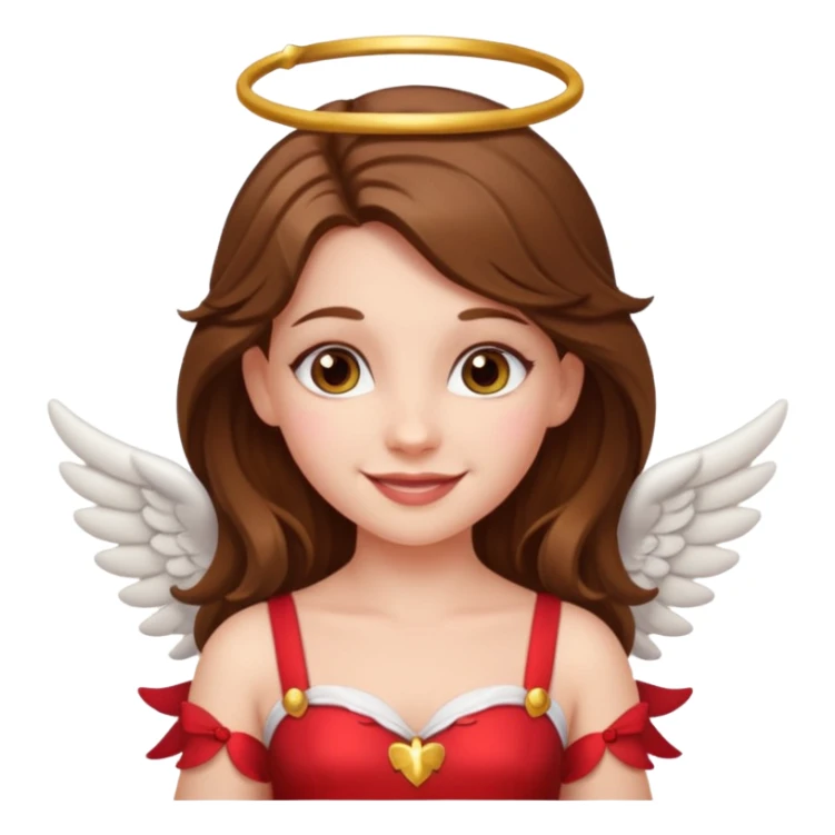 white happy long haired brunette girl hazel eyes dressed as cupid sticker