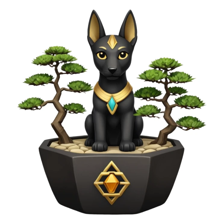  Soothing silky black fur Anubis tiny statuette puppy stony cracked irregular-dodecagon bonsai pot  sticker