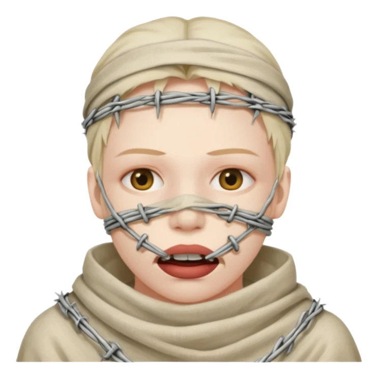 Head wrapped in gauze, mouth sealed with barbed wire. sticker