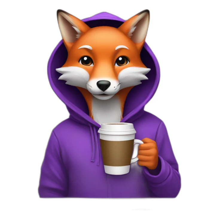 Fox in purple hoodi with coffe sticker