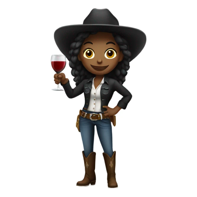 Black cowgirl holding wine sticker