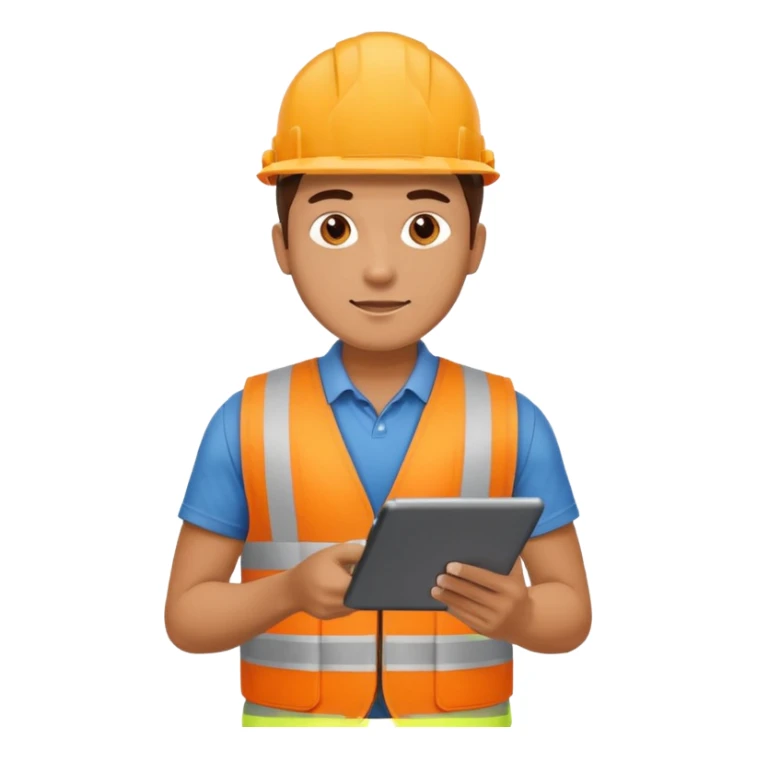 worker man wearing orange west holding a tablet sticker
