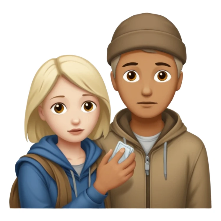 Man attending to a homeless woman sticker