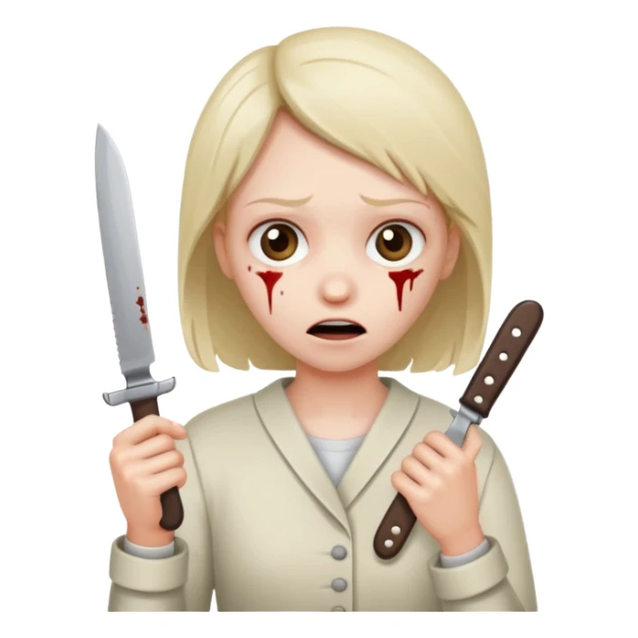 Insane scared injured person with a knife sticker