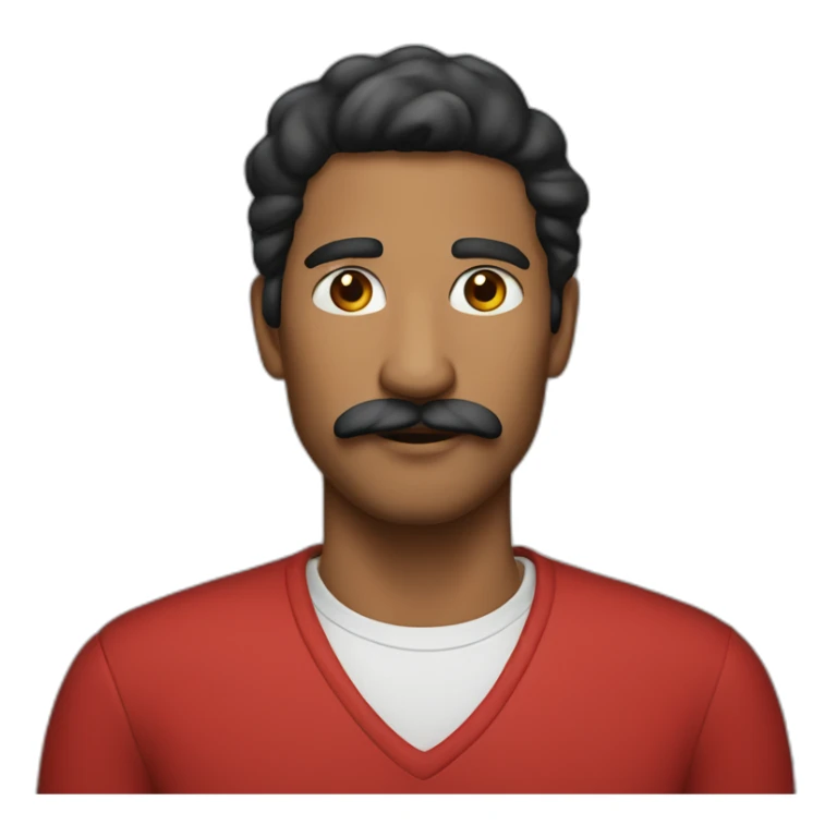 man with long mustache in black fur headdress around head in red shirt sticker