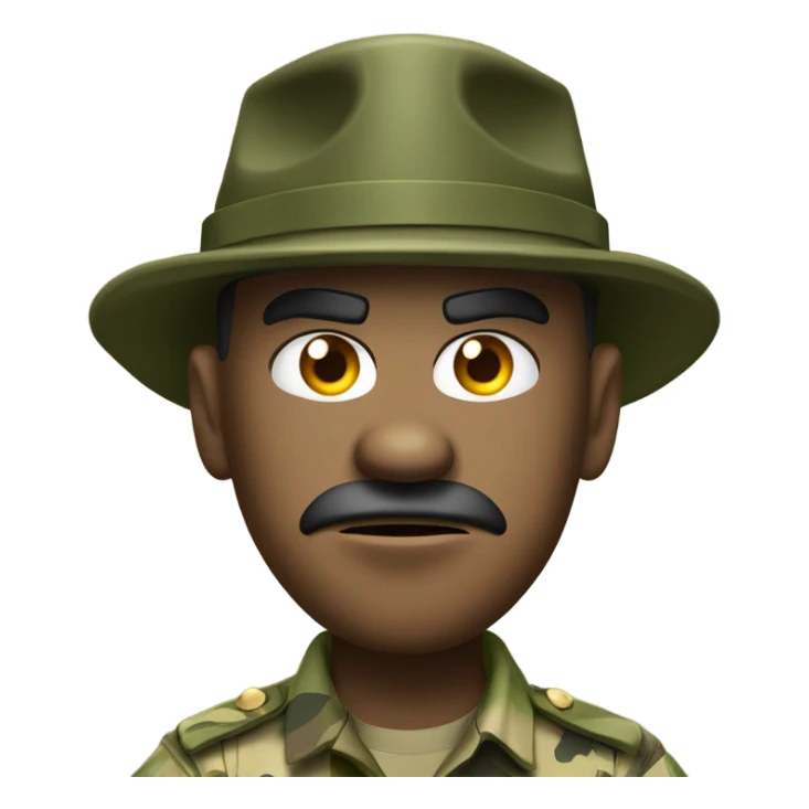 drill sergeant character wearing a classic sergeant hat and a camouflage army shirt. The character should have an angry intense expression. full torso sticker