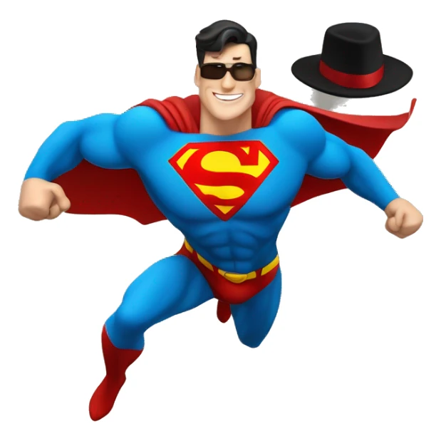 Superman flying at air whit a hige hat sticker