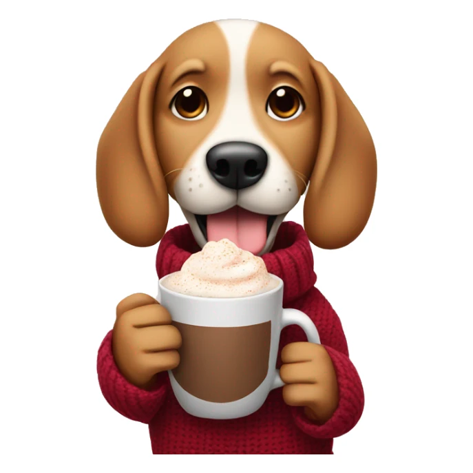 animated dog with a sweater on drinking hot chocolate  sticker