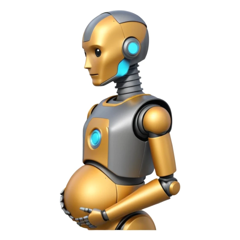 Pregnant male robot emoji. Profile view. Facing left. Square head. sticker
