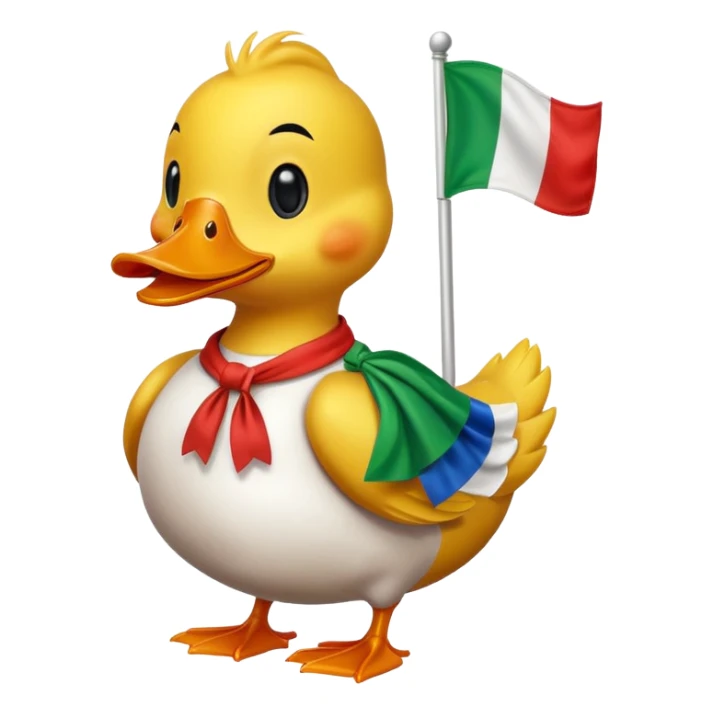 A cartoon duck wearing an Italian flag sticker