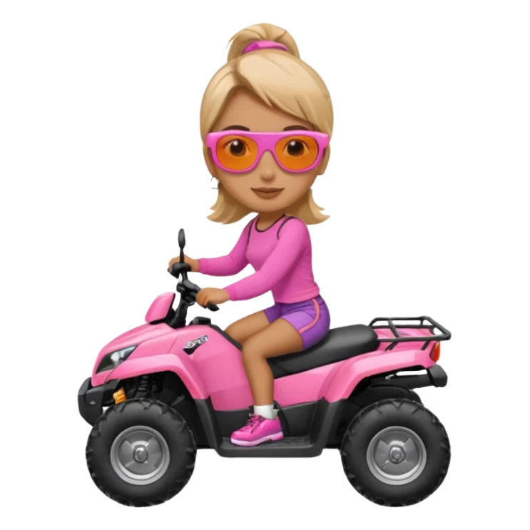 Atv ride girl in orange atv, pink top ,with sunglasses sticker