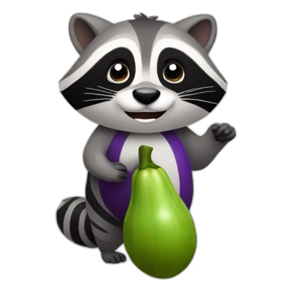 Raccoon holding eggplant sticker