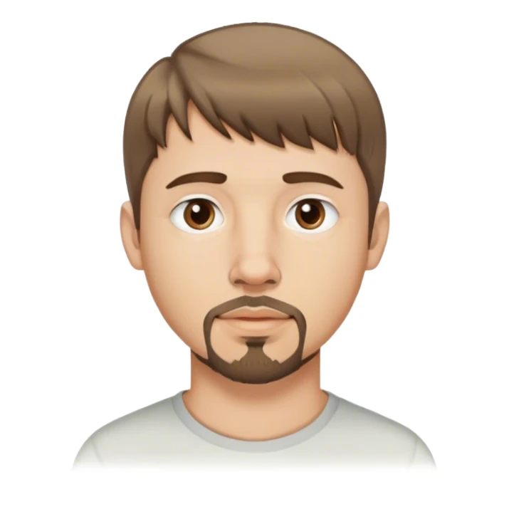  white male, short medium brown colored hair with bangs and goatee, nose and lip piercing sticker