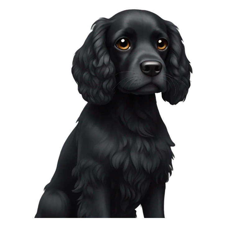 completely black small spaniel with black fur on his whole face and white fur on chest sticker