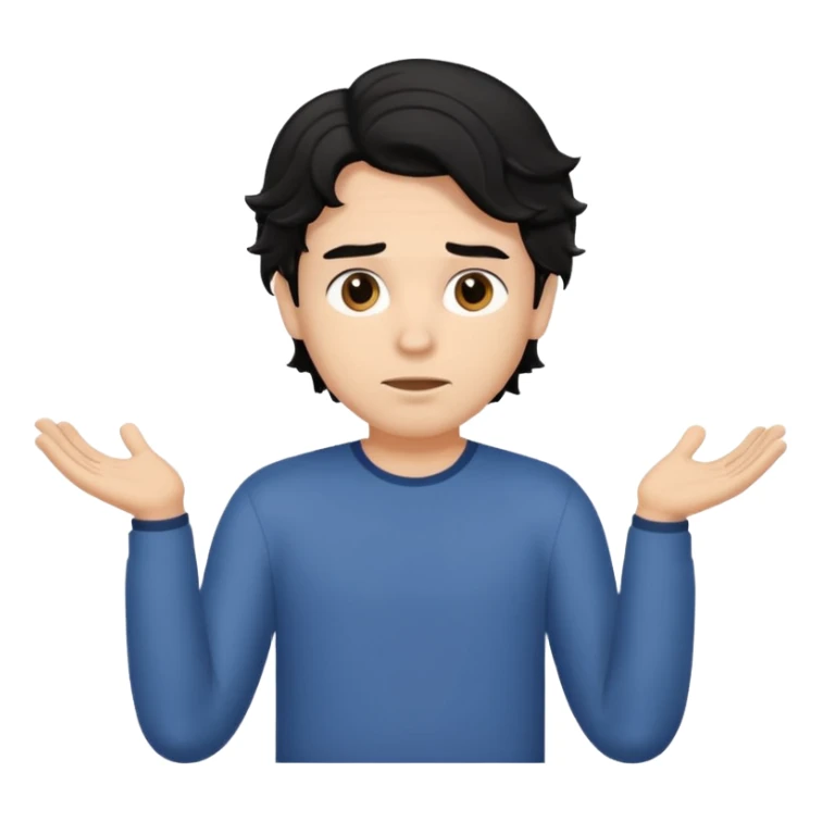 a guy shrugging his shoulders with a black little bit wavy hair sticker