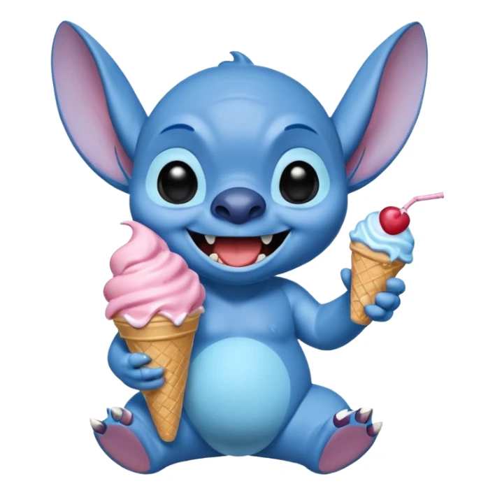 Stitch the blue alien from Lilo & Stitch eating ice cream with a big smile sticker