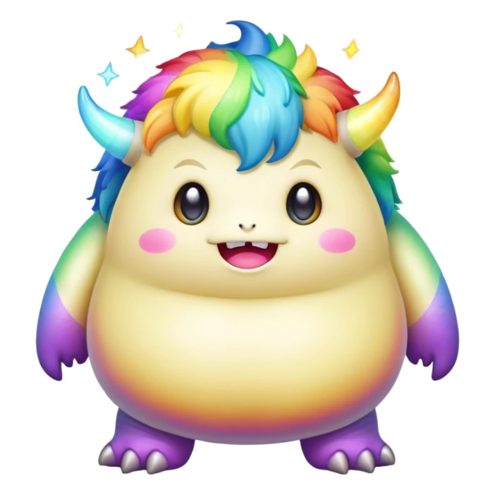 Kawaii derpy fat rainbow monster surrounded by magic, rich textures, visually rich, so lifelike that it feels like it could leap off the page at any moment sticker