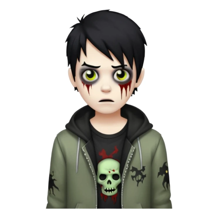 boy zombie with black hair, wearing emo clothes sticker