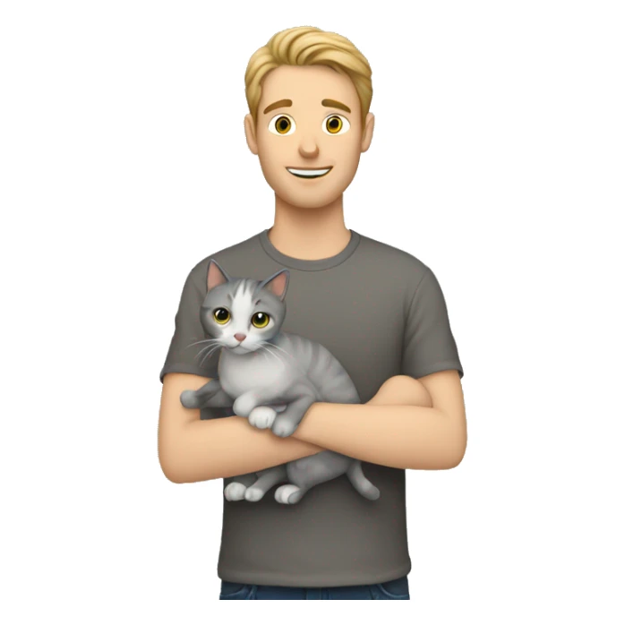 White guy holding gray cat sticker