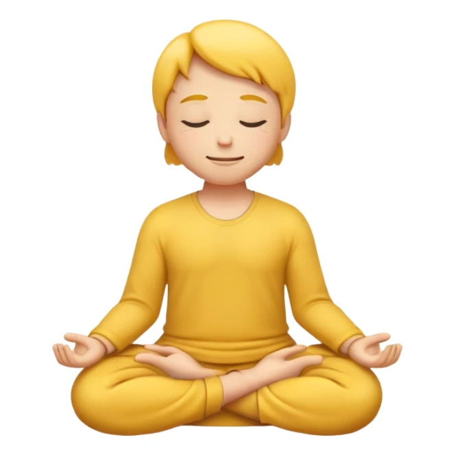 classic yellow emoji meditating, hands resting on knees, eyes closed, serene smile sticker