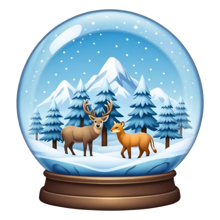 Snowman and winter landscape with wild animals in Snow globe sticker