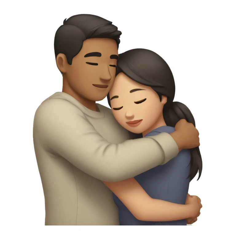 young brown Man and young asian woman hug love sticker