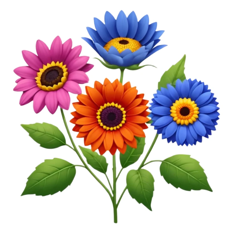 So, im back and i need these flowers into individuals emoji: Rose – pink
Sunflower – yellow
Lavender – purple
Tulip – red
Gerbera – orange
Forget-me-not – light blue
Chrysanthemum – green
Cornflower – dark blue sticker