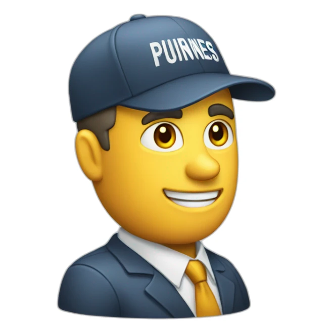 Businessman with a cap writes "Parlons Business" sticker