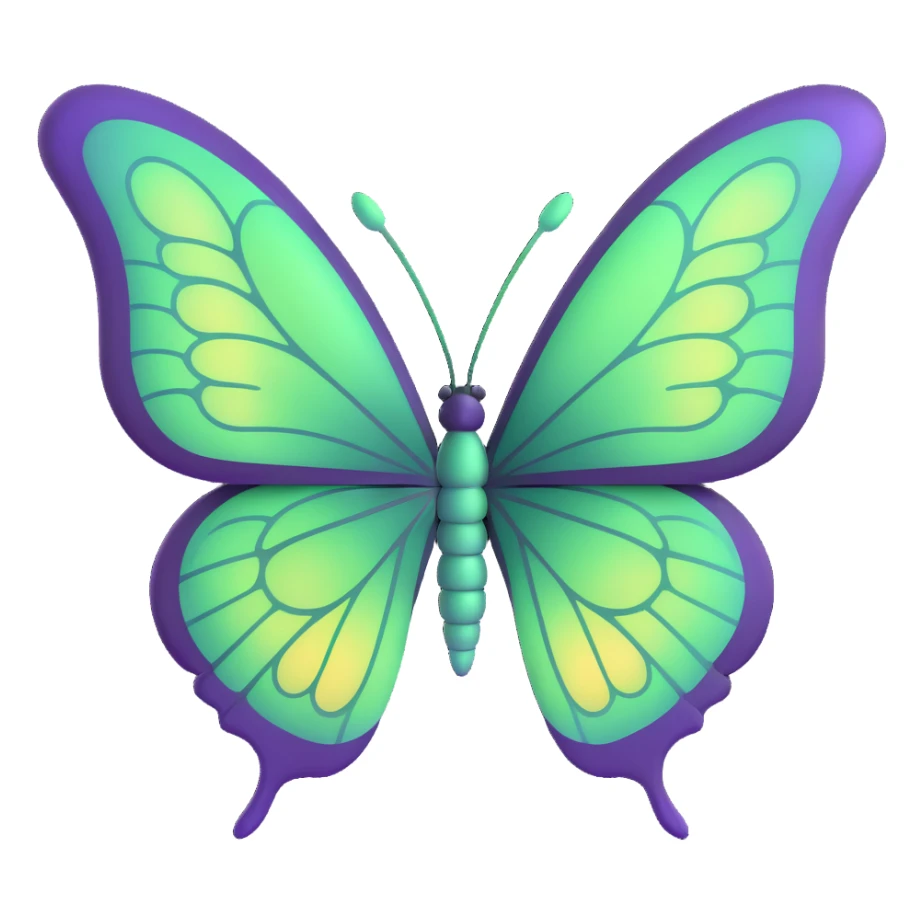 enchanted butterfly with big symmetrical #c0ff53 green wings, glowing softly with gradient highlights and magical particles, elegant 3D cartoon fantasy style, transparent PNG, Discord role icon sticker