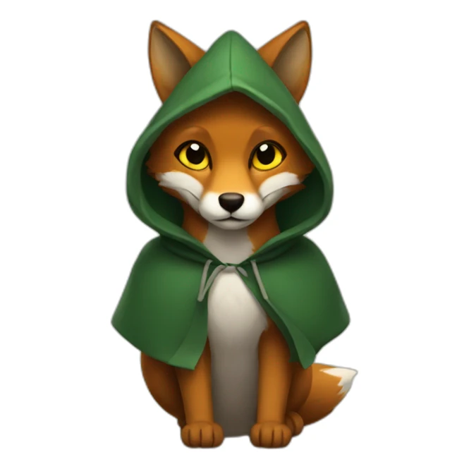 small brown fox with yellow eyes and a dark green hood sticker