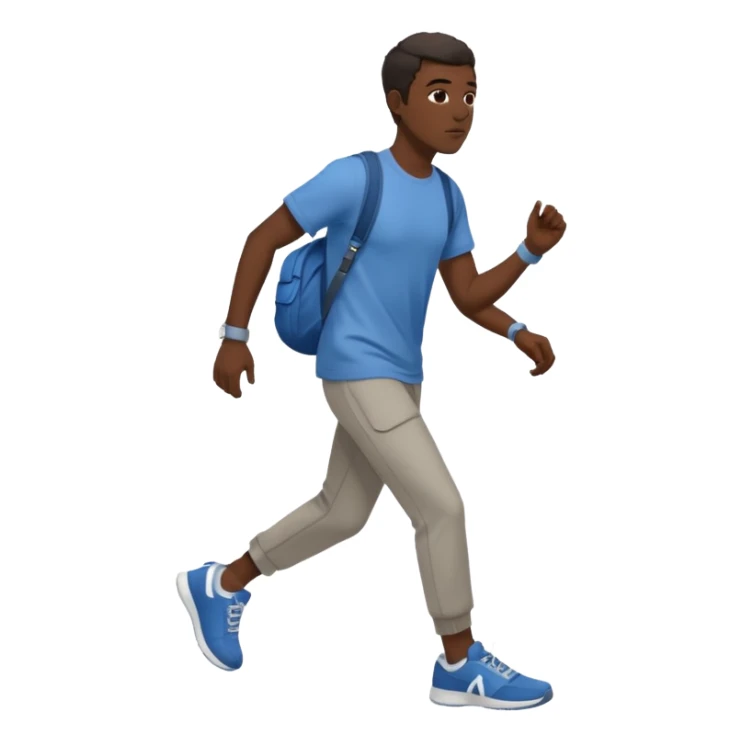 iOS emoji style - A black man with no bag or backpack. Dressed in casual clothes and wearing trainers. Walking quickly.  

 sticker