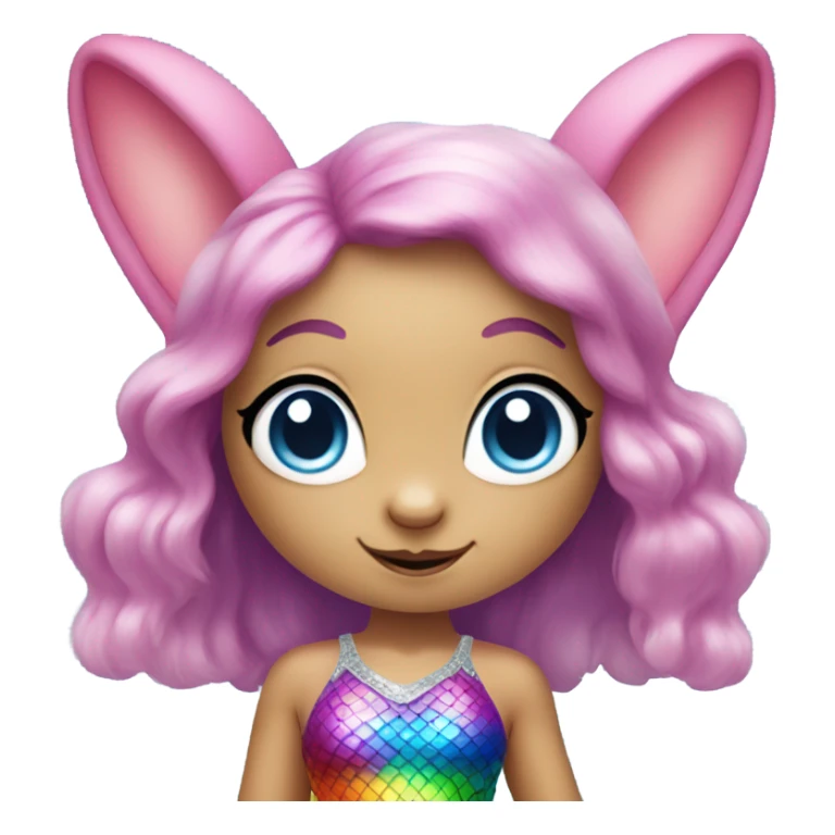 rainbow bunny with big blue eyes wearing rainbow mermaid costume  sticker