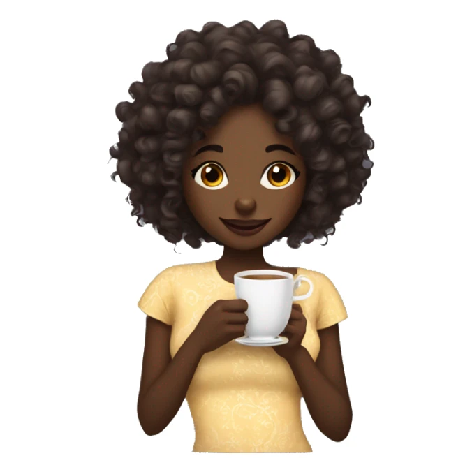 Coquette dark skinned girl with curly hair drinking tea sticker