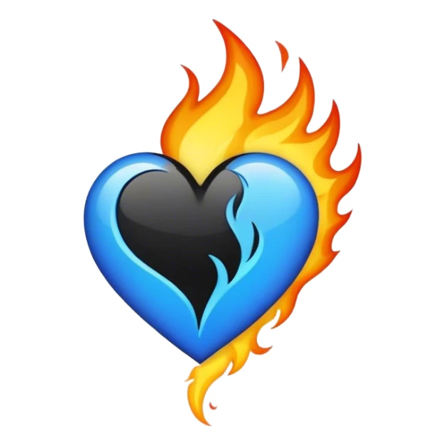 Coeur noir avec des flammes bleus  sticker