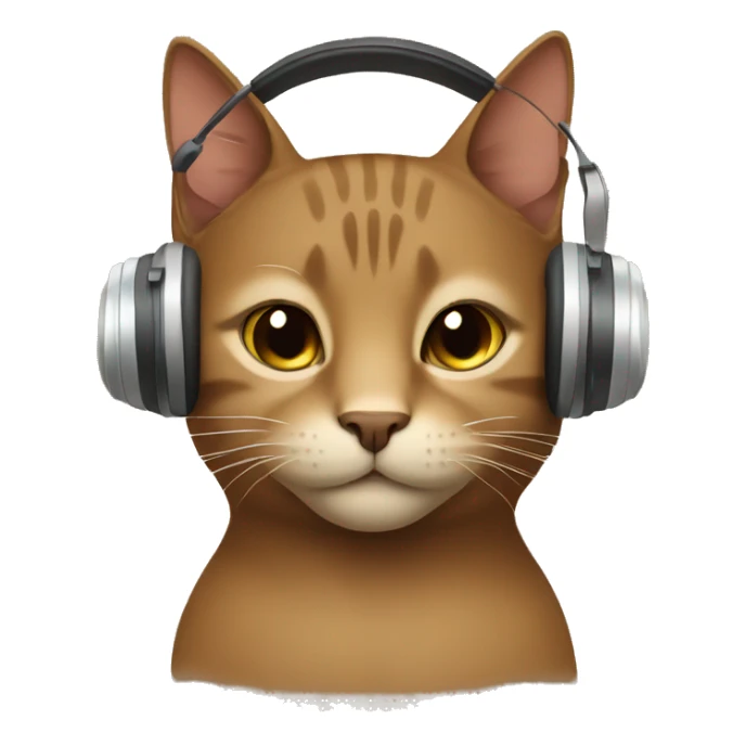 Brown cat with beige headphones sticker