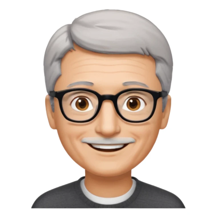 man 60 short grey hair, brown eyes small black rectangle glasses  sticker