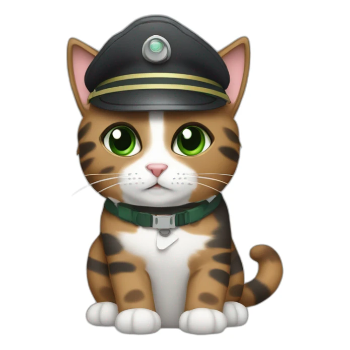 full brown and grey calico cat with green eyes dressed as a pilot sticker