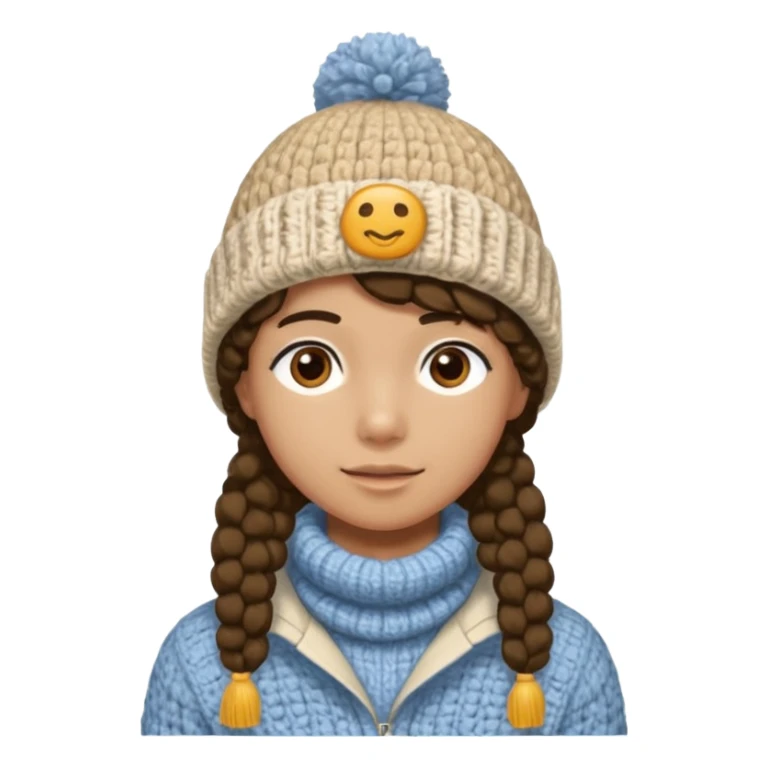 high school student wearing a crochetted winter hat. the hat should be an oatmeal color and texture with no pompom. make one a boy and one a girl sticker