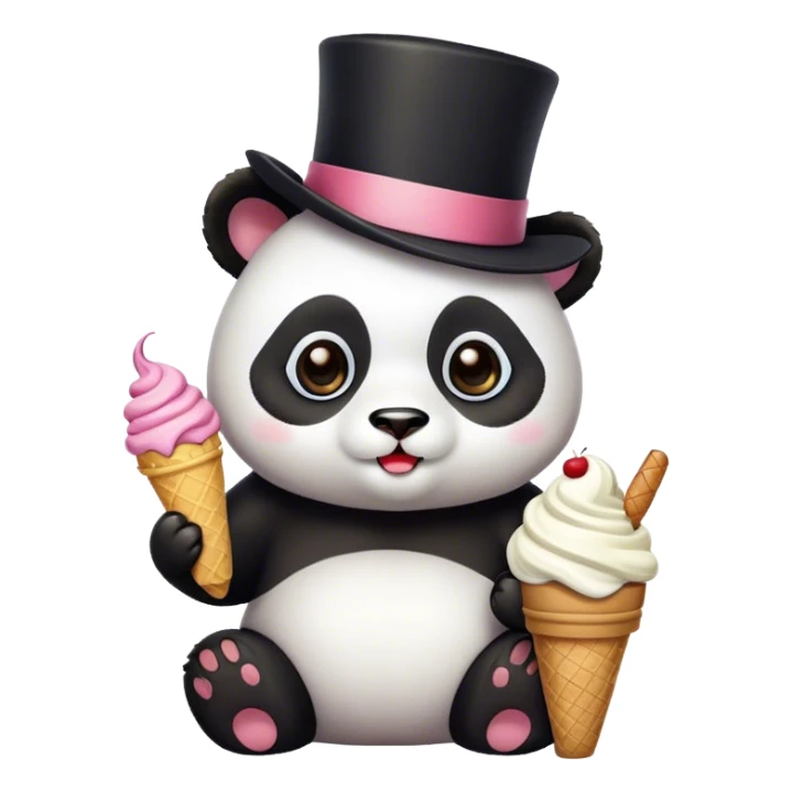 Panda eating ice cream + Cat with tophat sticker