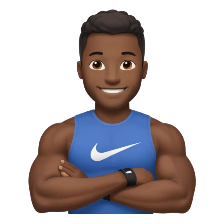 Jock black man smiling very very big biceps wearing “Nike” t shirt, handsome face sticker