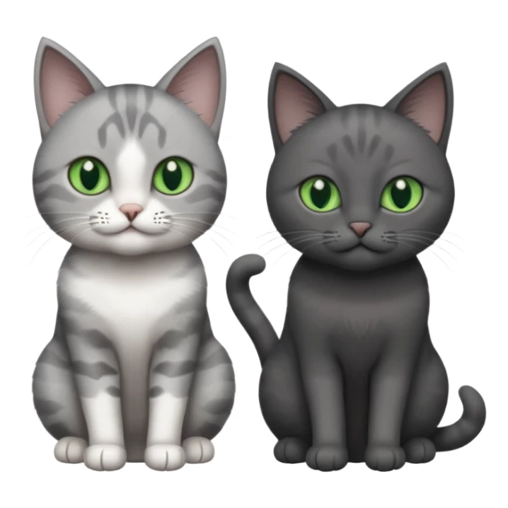2 different coloured grey cats including one dark grey and white cat and one completely solid dark grey cat with green eyes and only white paws sticker