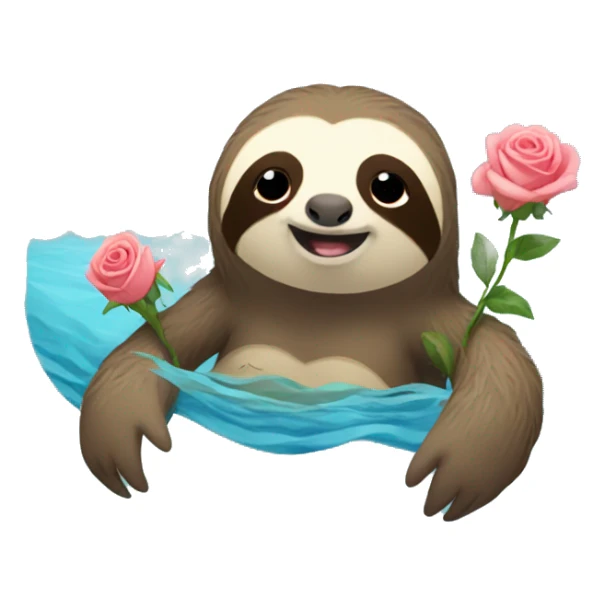 Sloth swimming in the ocean on its  back and holding roses sticker