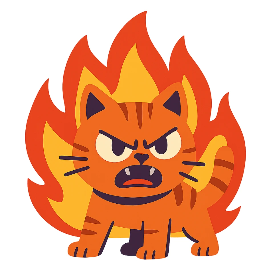 angry cat with flames sticker