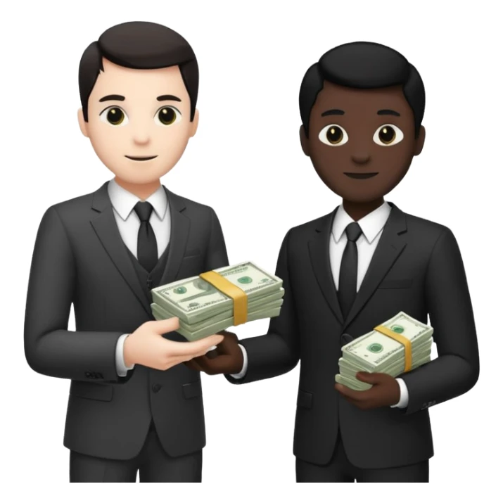 Two men in suits handing over money sticker