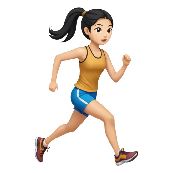 Asian girl with long black hair in ponytail running sticker