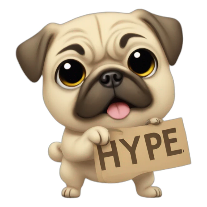 anime pug holding a sign that reads "hype" sticker