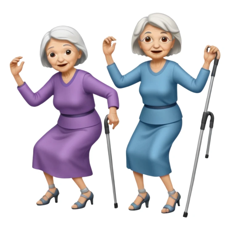 A old woman dancing with one-eyed and another old womn dancing with crutches. sticker