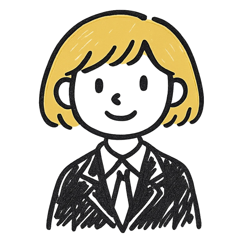 a girl with short yellow hair in a black suit sticker